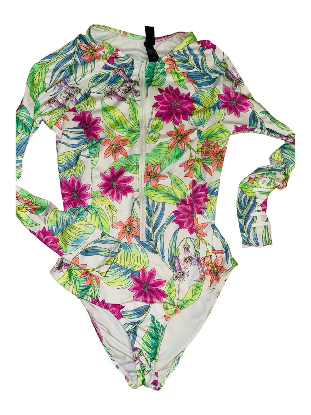 Hurley Kids One-Piece Floral Rashguard - White, Pink & Green